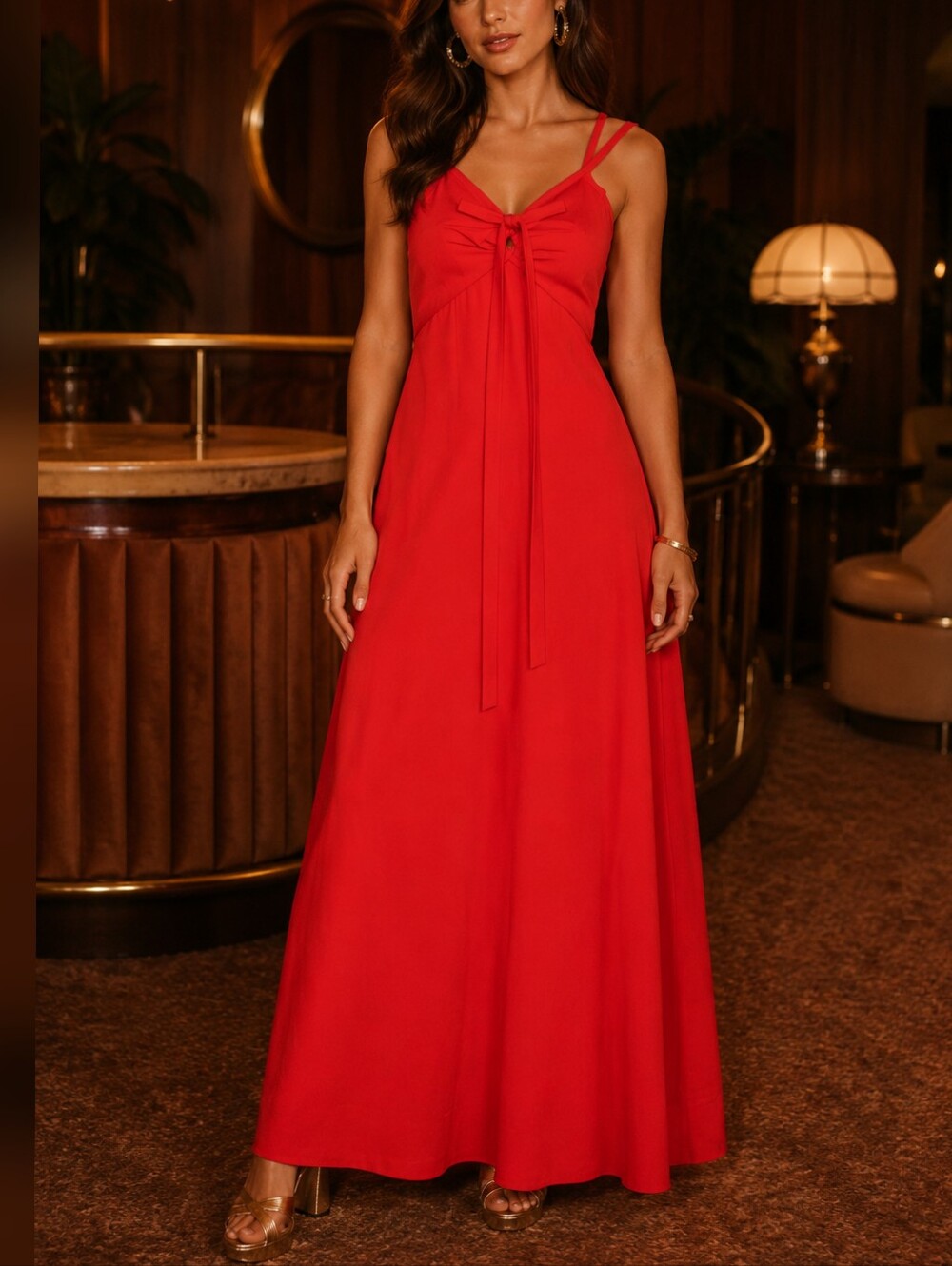 Oberstoff Vintage 70s 80s Red Maxi Strappy Prom Party Disco Dress size 38 S 6